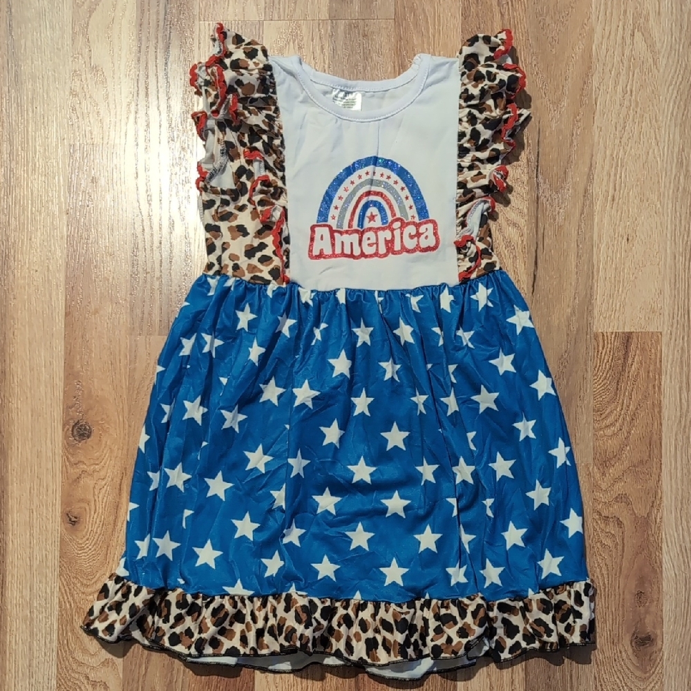 Leopard and Blue Star Kids Casual Dress